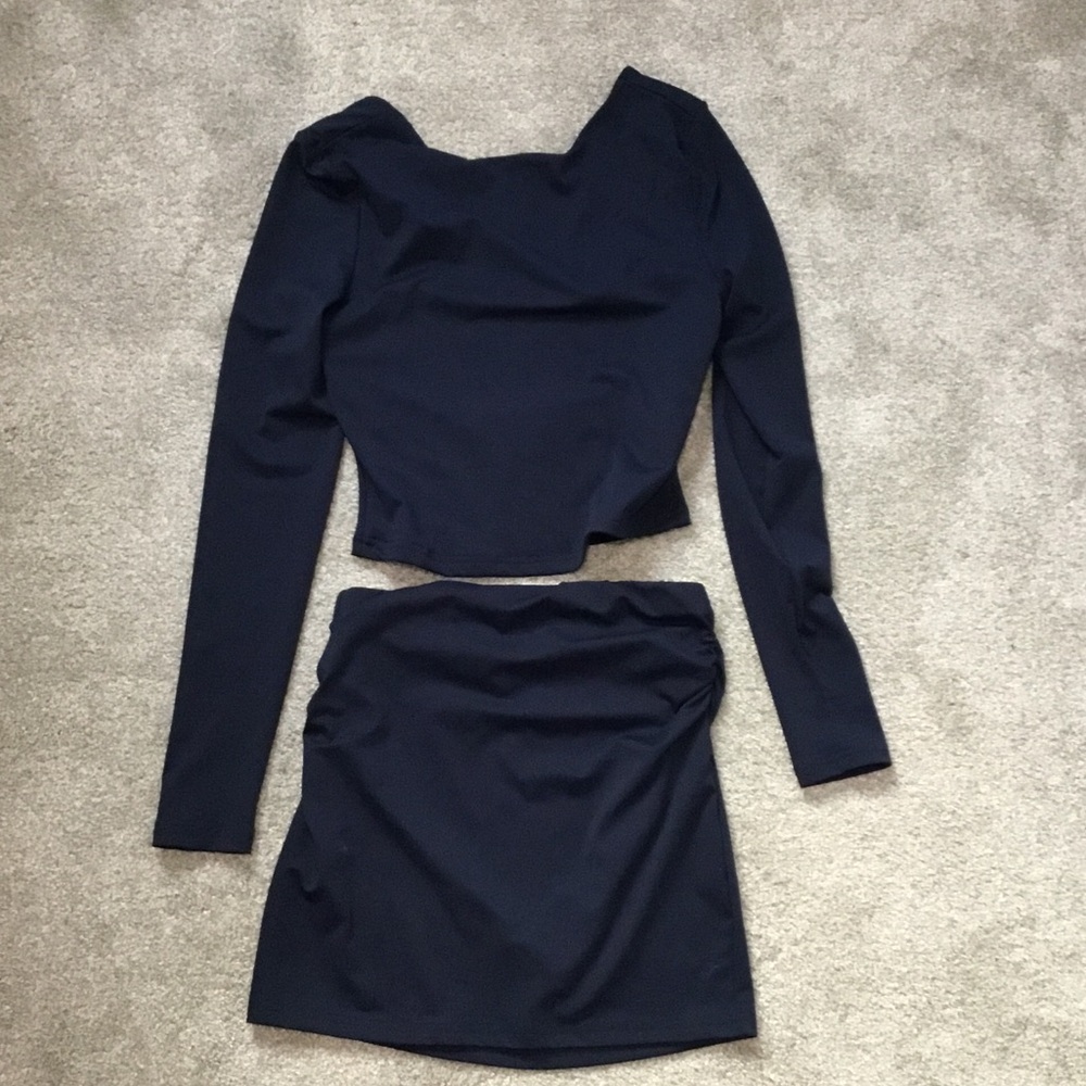 SHEIN Navy Long-Sleeve Crop Top and Mini Skirt Set